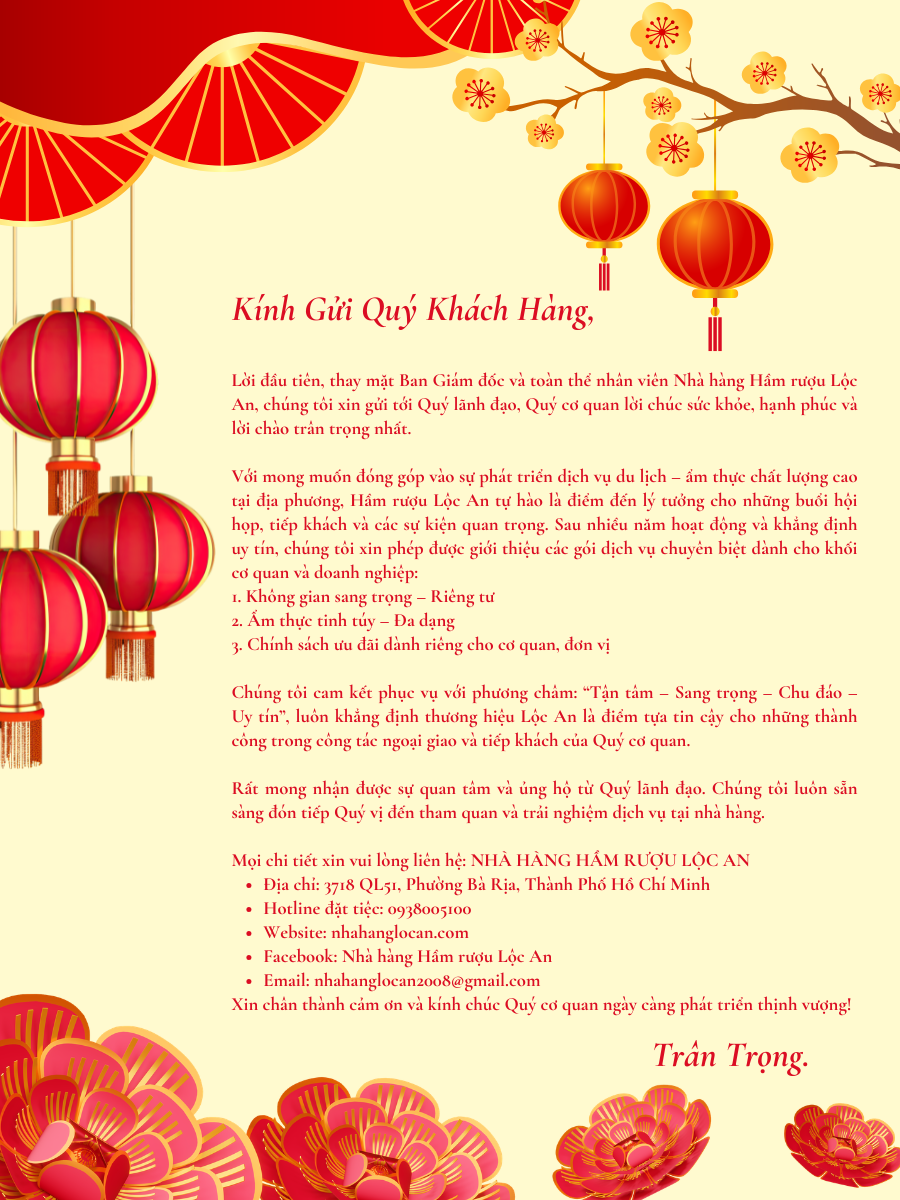 Thư ngỏ nhà hàng Hầm rượu Lộc An 